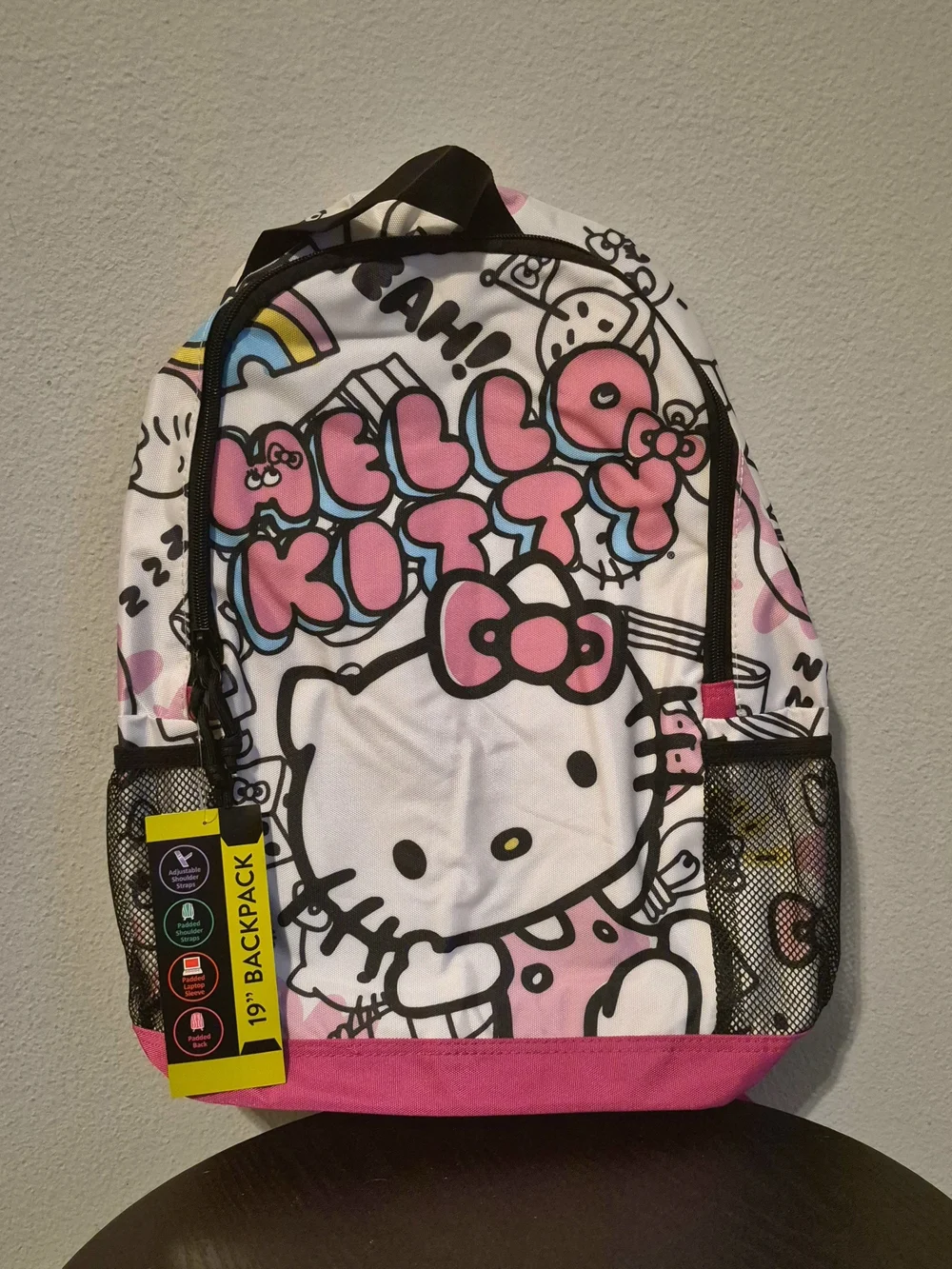 Hello Kitty White and Pink Kids Backpack with Graphic Print